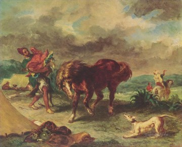  Hund Galerie - Eugene Ferdinand Victor Delacroix Pferd und Hund